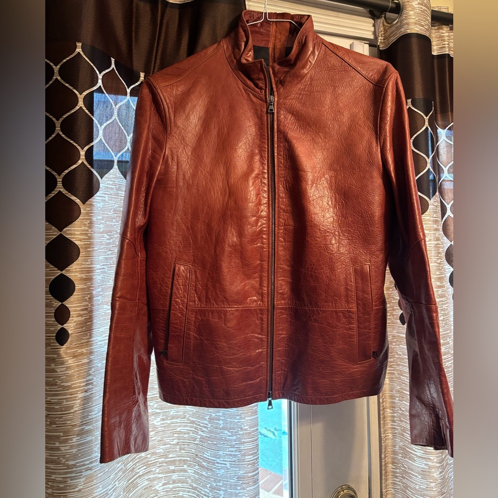 John Varvatos Men's Brown Leather Zip-Front Jacket